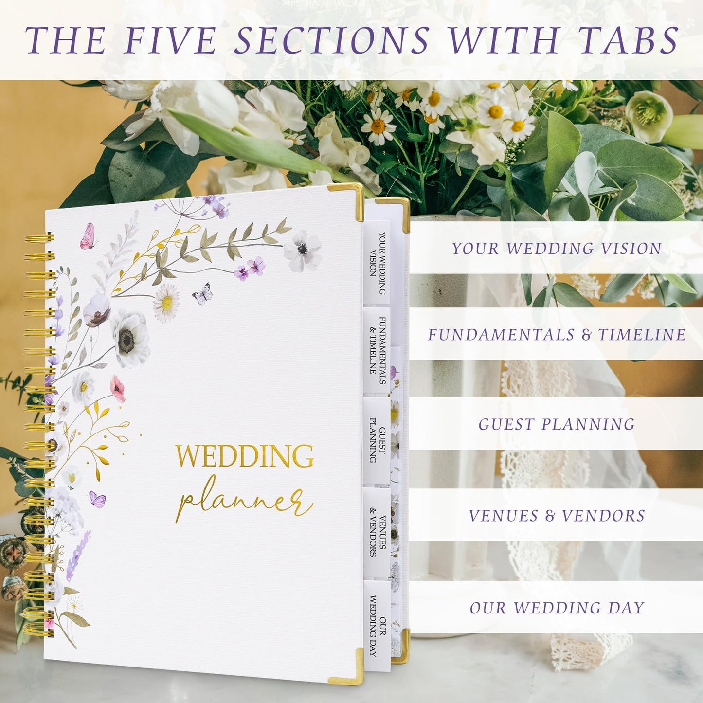 Wedding Planner Book and Organizer, Bridal Wedding Book Planner with Tabs and Sticker to Guide Entire Wedding Process, Checklists, Countdown Calendar, Ceremony Outline, Perfect Engagement Gift for Her, Bride Gifts for Bride to Be (11.5"x 9.5")