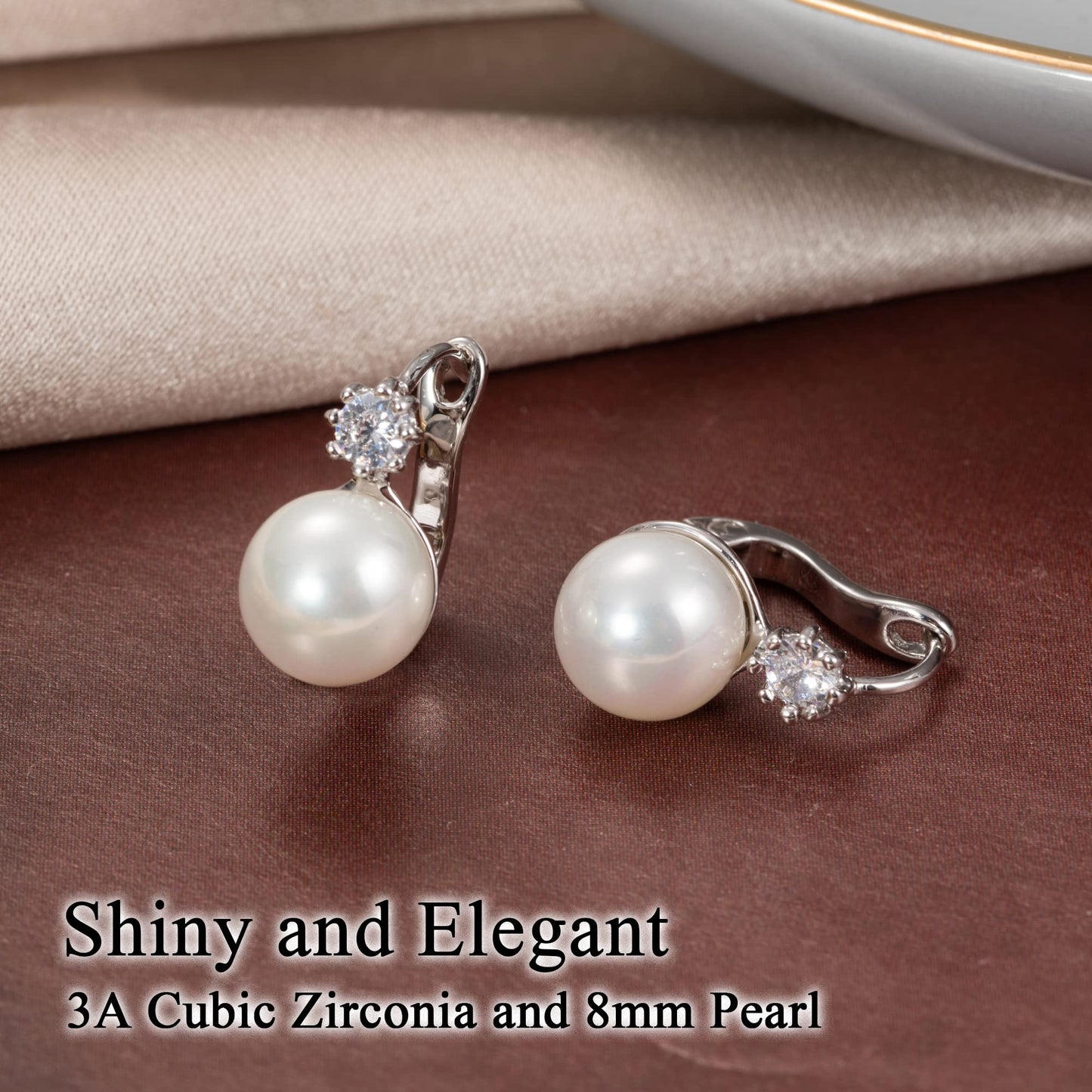 Pearl Earrings for Women 14K Gold Plated Hypoallergenic Pearl Earrings 5A Cubic Zirconia Dangle Earrings Elegant Jewelry (5-Silver)