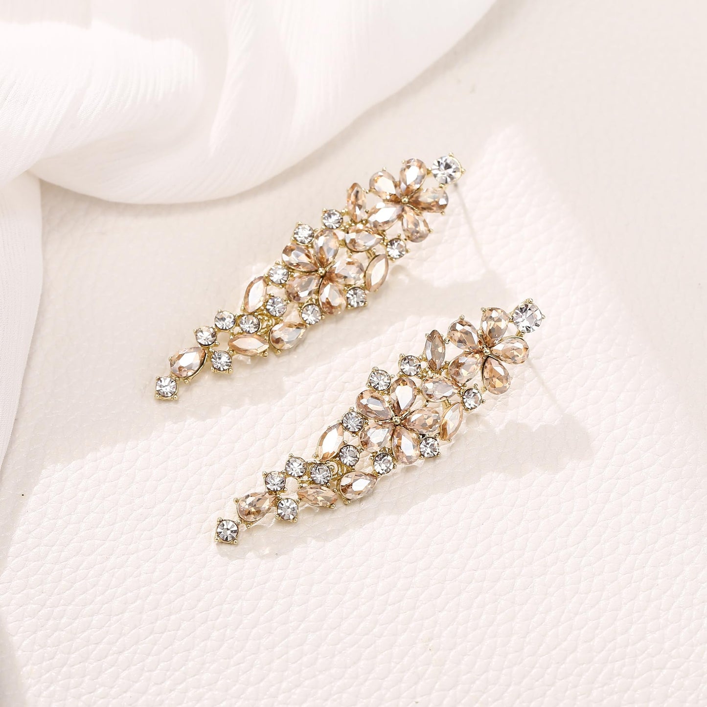 EleQueen Sparkle Marquise Rhinestone Crystal Statement Dangle Earrings for Women, Gold-Tone Brown Crystals Art Deco Prom Chandelier Jewelry for Wedding Bridal