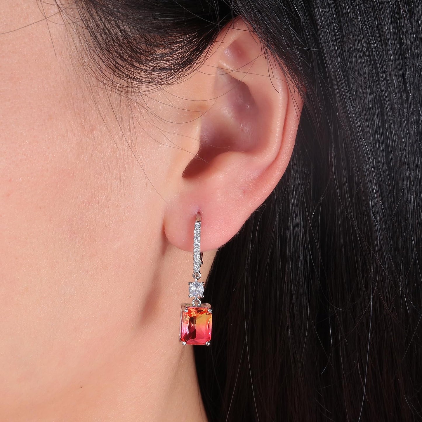 CiNily Leverback Earrings for Women Dangle Drop Earrings Hypoallergenic, 14K White Gold Plated Red and Yellow Cubic Zircon Earrings Maple Leaf Color Diamond Fall Jewelry for Thanksgivings