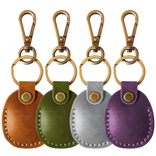 Compatible with Air Tag Holder Case Keychain, Genuine Leather for Air Tags Keychain Holder for Kids, Bags4 Pack