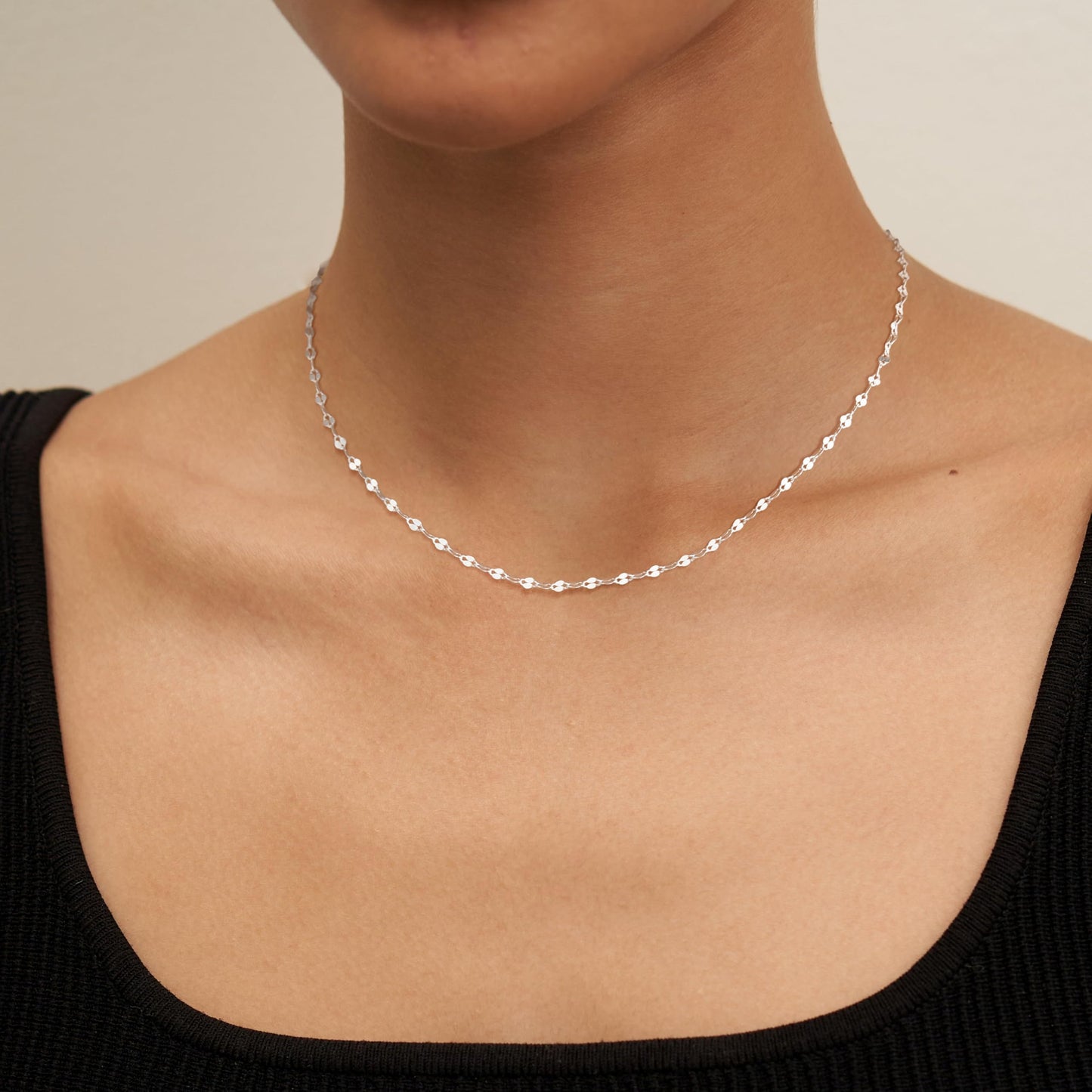 Freekiss 925 Sterling Silver Chain Choker Necklace for Women Trendy 16+2 Inch Adjustable Dainty Layered Lip Chain Necklace Classic Simple Fashion Silver Jewelry Gift 2.5mm
