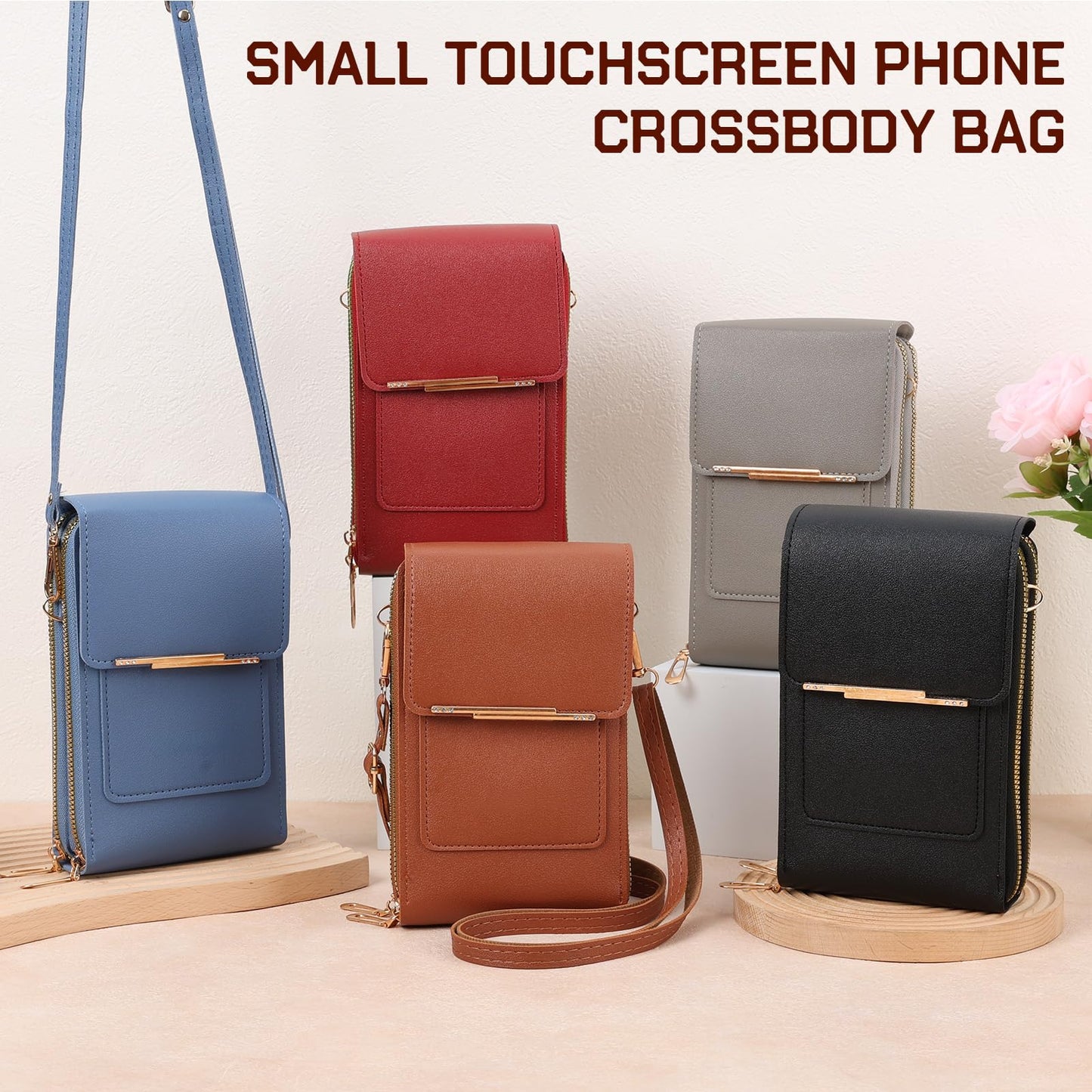 Touchscreen Phone Crossbody Purse for Women, Anti-Theft PU Leather Messenger Bag, Sensitive Touch Screen Window, Adjustable Strap (Black)