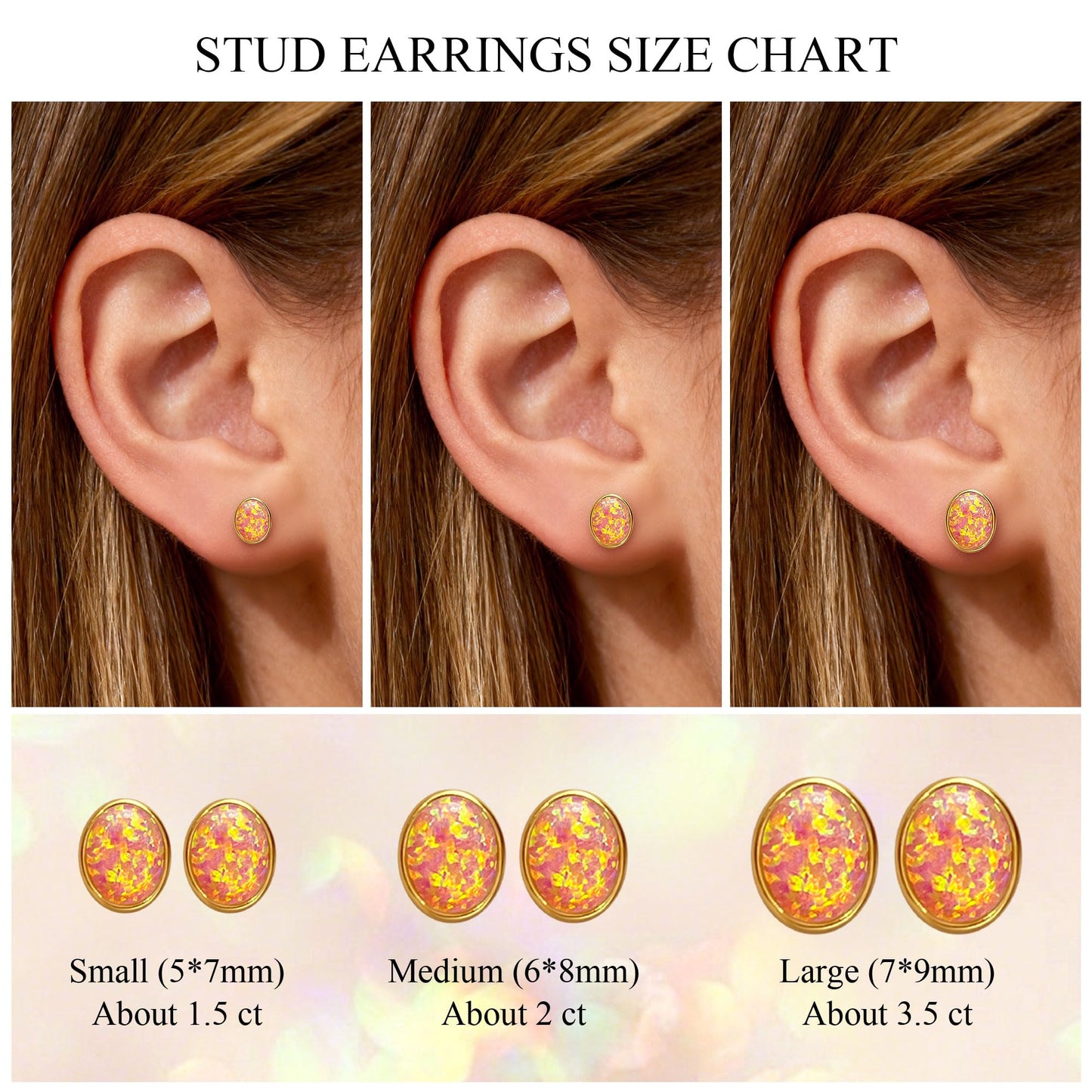 JiayangJY Silver Red Fire Opal Stud Earrings for Women 18K Yellow Gold Plated Sterling Silver Oval Shape 6mm Opal Earrings with Push Back