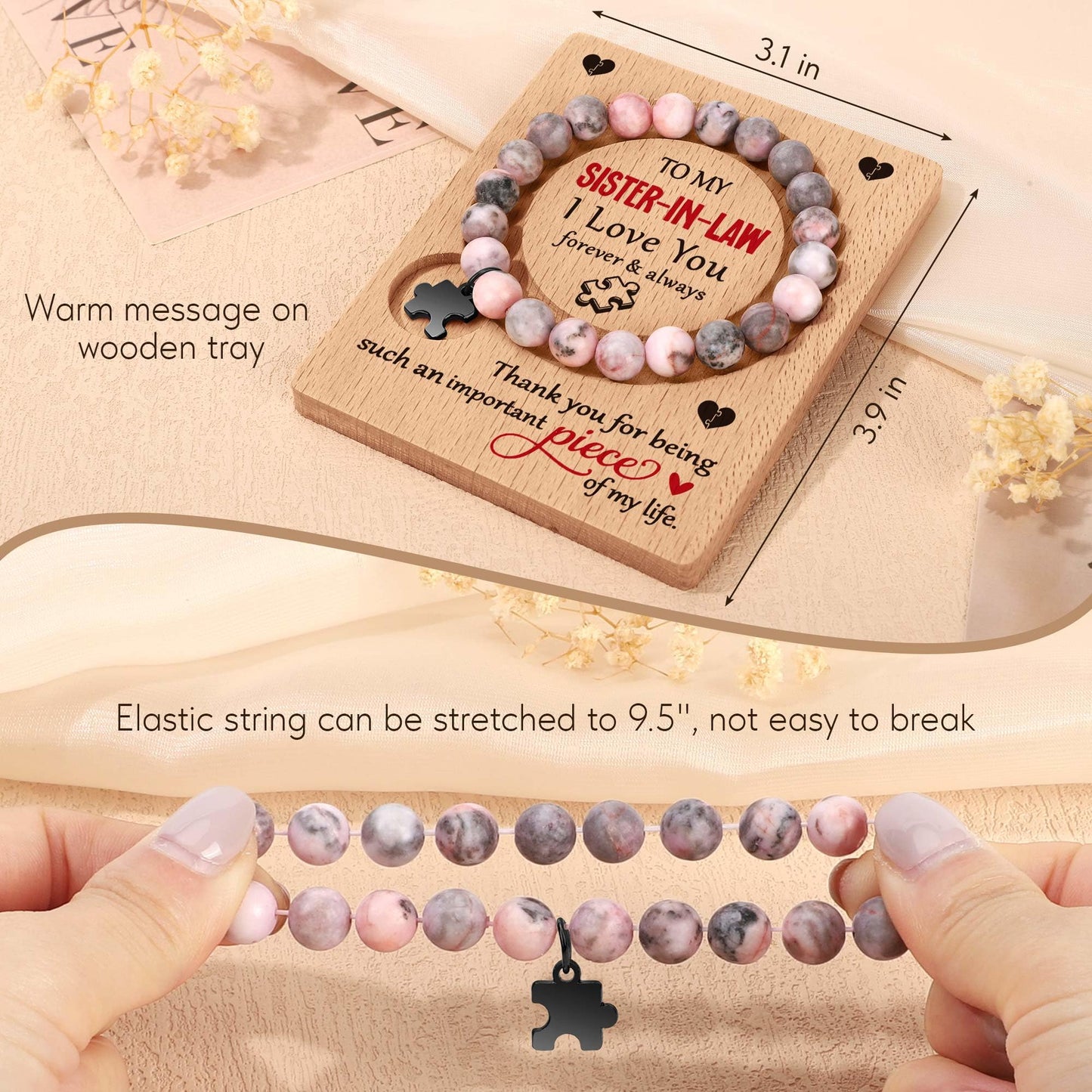 WZHENAINI Sister in Law Gifts, Sister Mothers Day Birthday Gift for Her, Unique Sisters Bracelets Mother's Day Wedding Annivesary White Elephant Gifts for Women Stocking Stuffers
