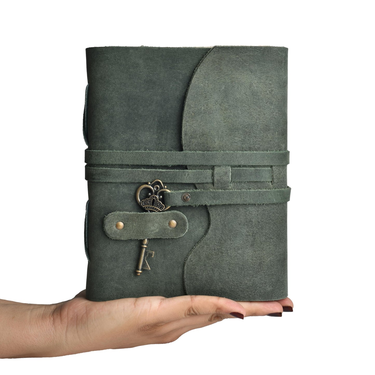 LEATHER VILLAGE Vintage Leather Journal – 200 Handmade Vintage Deckle Edge Paper – Leather bound Journal For Women Men – Vintage Key Closure - Book of Shadows - Aqua - 6X4 inches (A6)