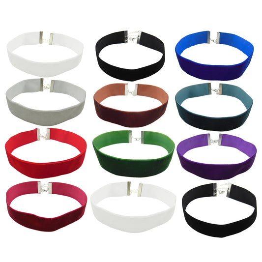 Coiris 12pcs 1 inch Width Mix Color Velvet Chokers Vintage Necklace for Women With Extension (XL-1019-11)