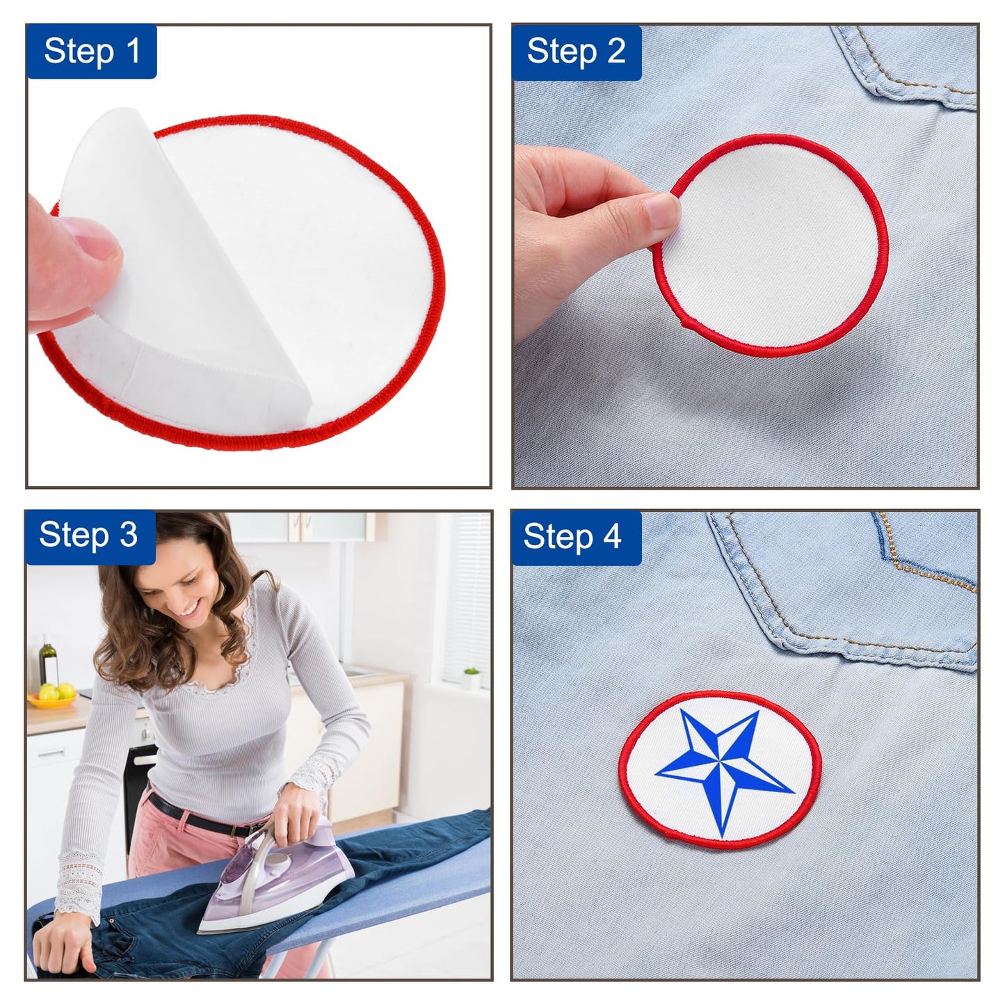 MECCANIXITY 30pcs Sublimation Patch Blank, 3 Shape Fabric Iron-on Blank Heat Transfer Repair Patch for DIY Crafts Caps Clothes, White with Red Border