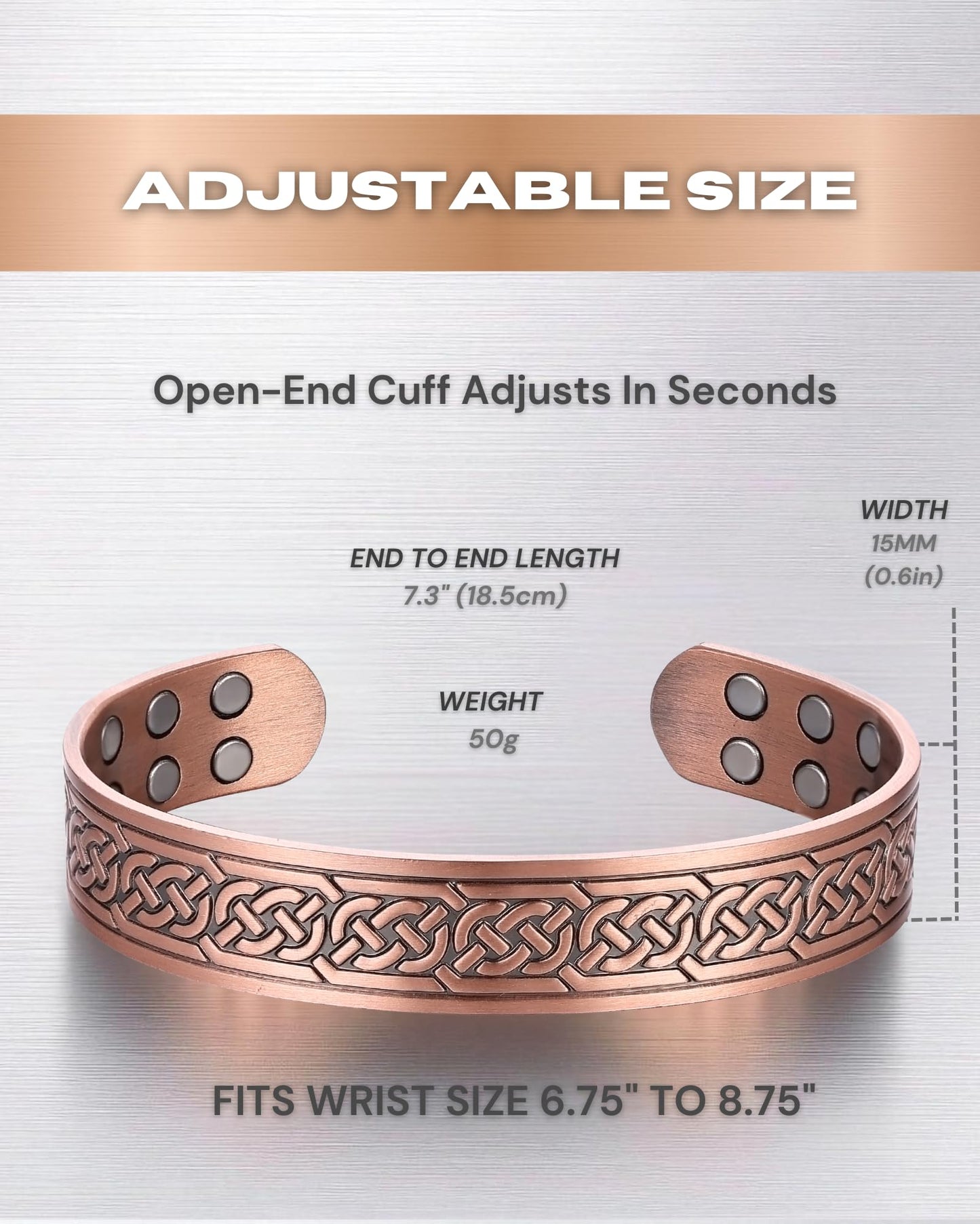 WestLuna Copper Bracelet for Men, 18X Ultra Strength Magnetic Bracelets with 3,800 Gauss Magnets, 99.99% Pure Copper Health Jewelry Gift, Includes Gift Box, Jewelry Cloth, Blank Blessing Card (Celtic Knot)
