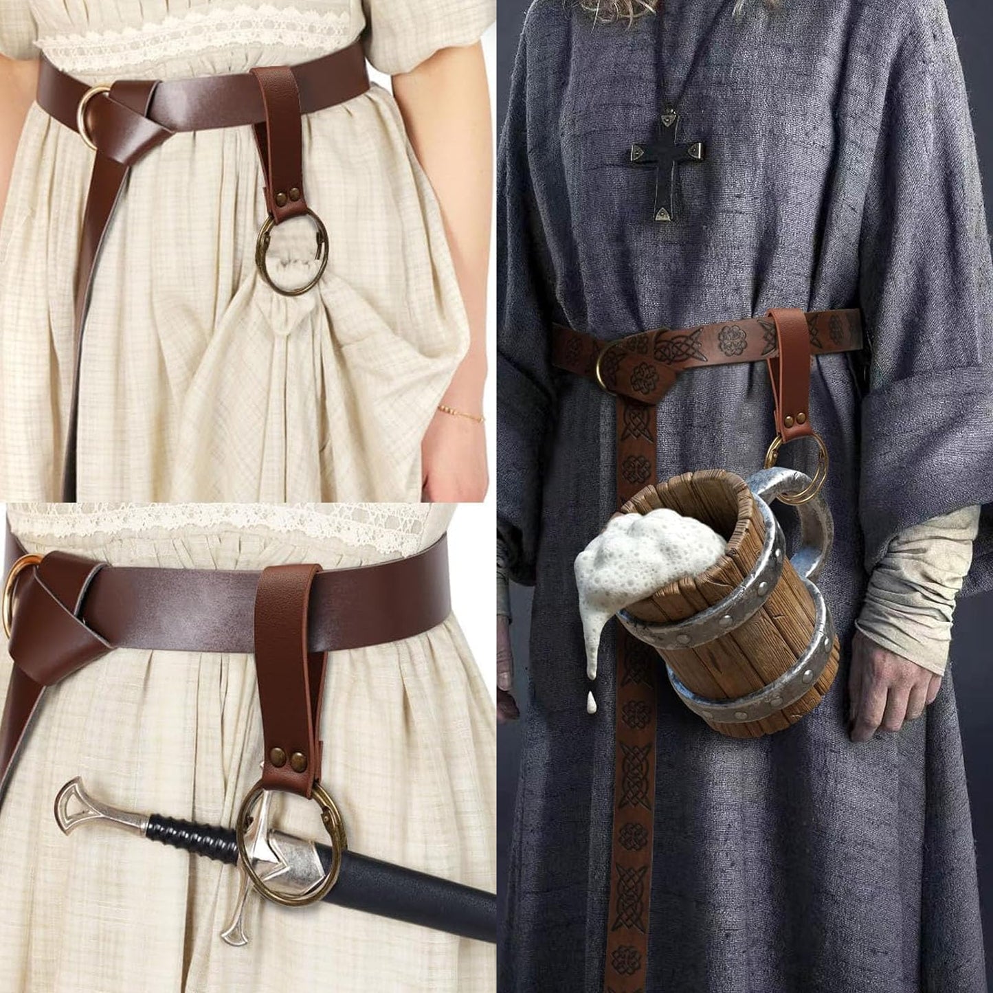 Belt Pouch Waist Bag Fanny Pack Steampunk Phone Holder Medieval Bag Leather Belt Renaissance Cosplay Costume Accessories (Leaf Brown)