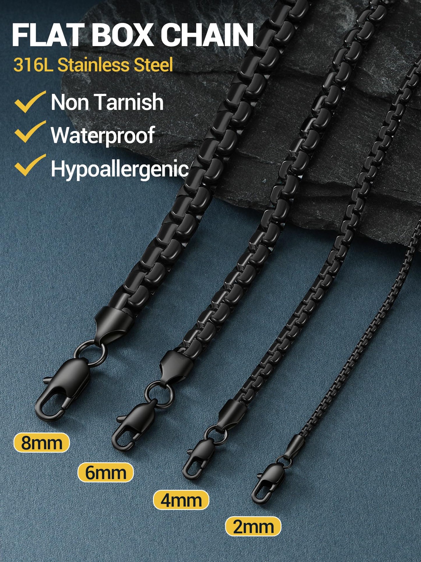 PROSTEEL Black Necklace for Men 2mm Thin Chain No Tarnish Layered Long Necklace 28inch