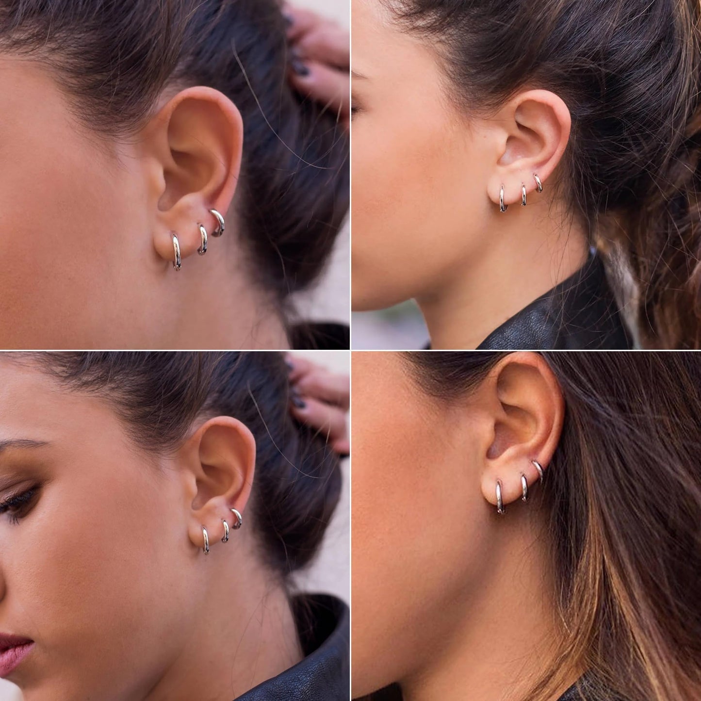 Gokeey Silver Hoop Earrings for Women, Sterling Silver Small Hoop Earrings for Multiple Piercings, Hypoallergenic Huggie Earrings Cartilage Pirecing Jewelry 4 Pair