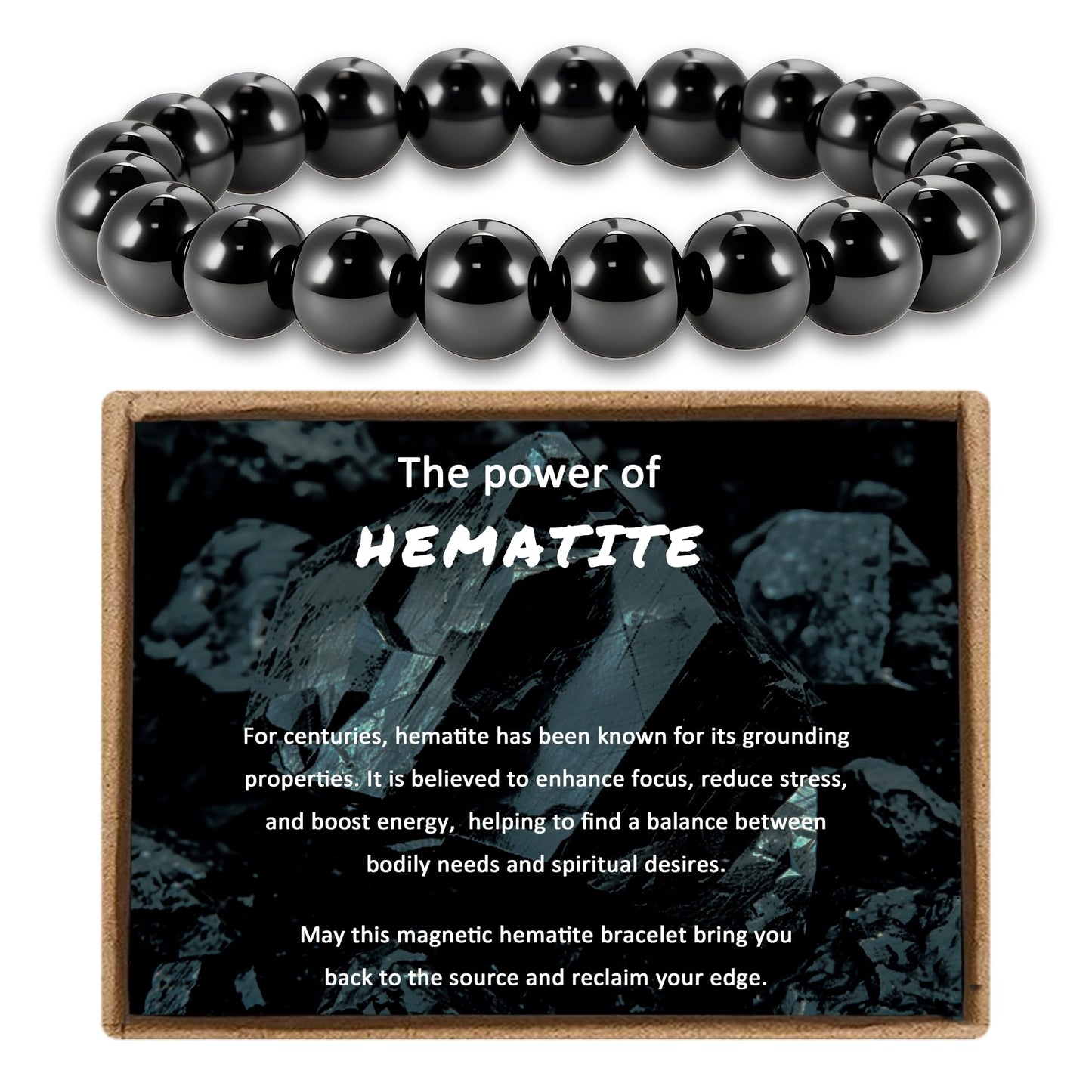 PEALICIOUS Hematite Bracelet for Men, 10MM Magnetic Bracelet with Natural Hematite Beads as Mens Anniversary Jewelry Gifts, Black Magnet Jewelry with Energy Stone for Balance Power Inspirational Gift