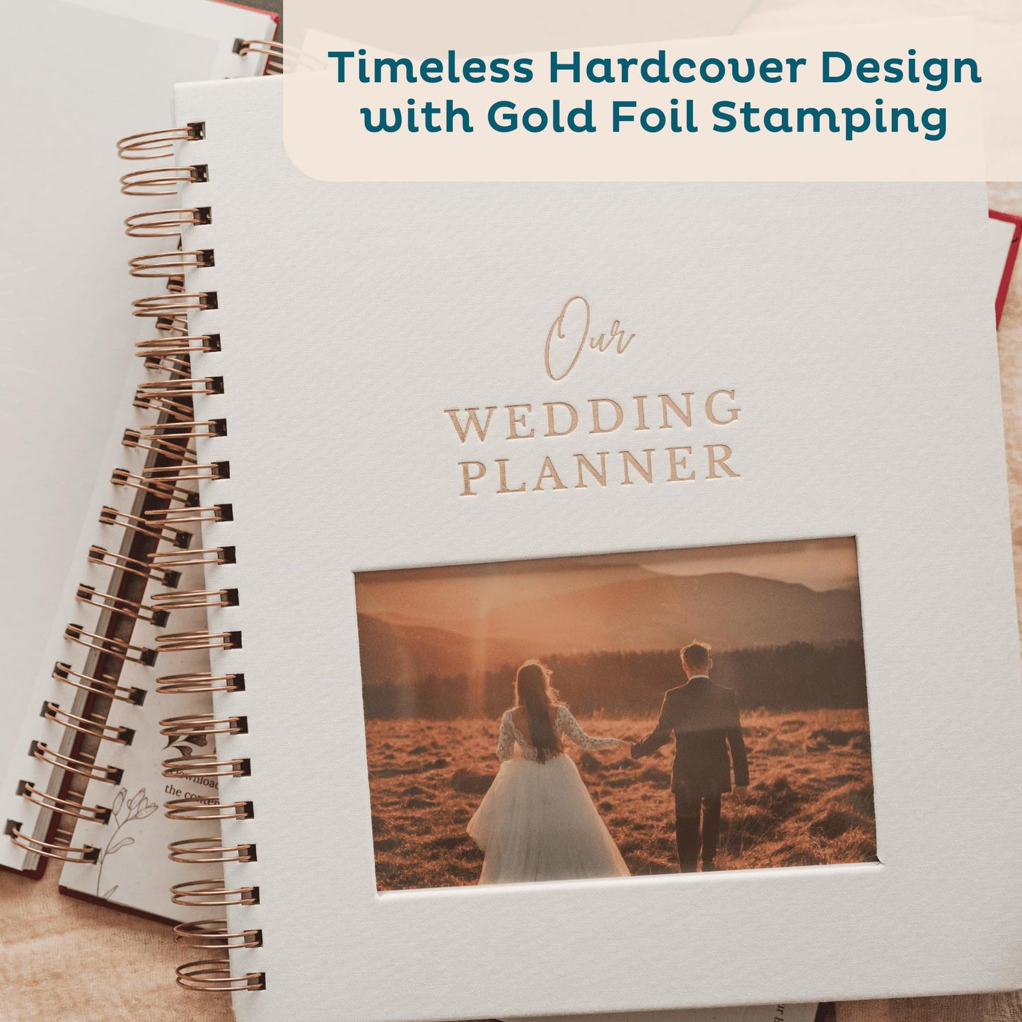 Timeless Premium Linen Wedding Planner Book and Organizer – Wedding Planning Book, Comprehensive Keepsake & Countdown Binder, Perfect Engagement Gift for Women, Customizable Front Photo Window (Cream)