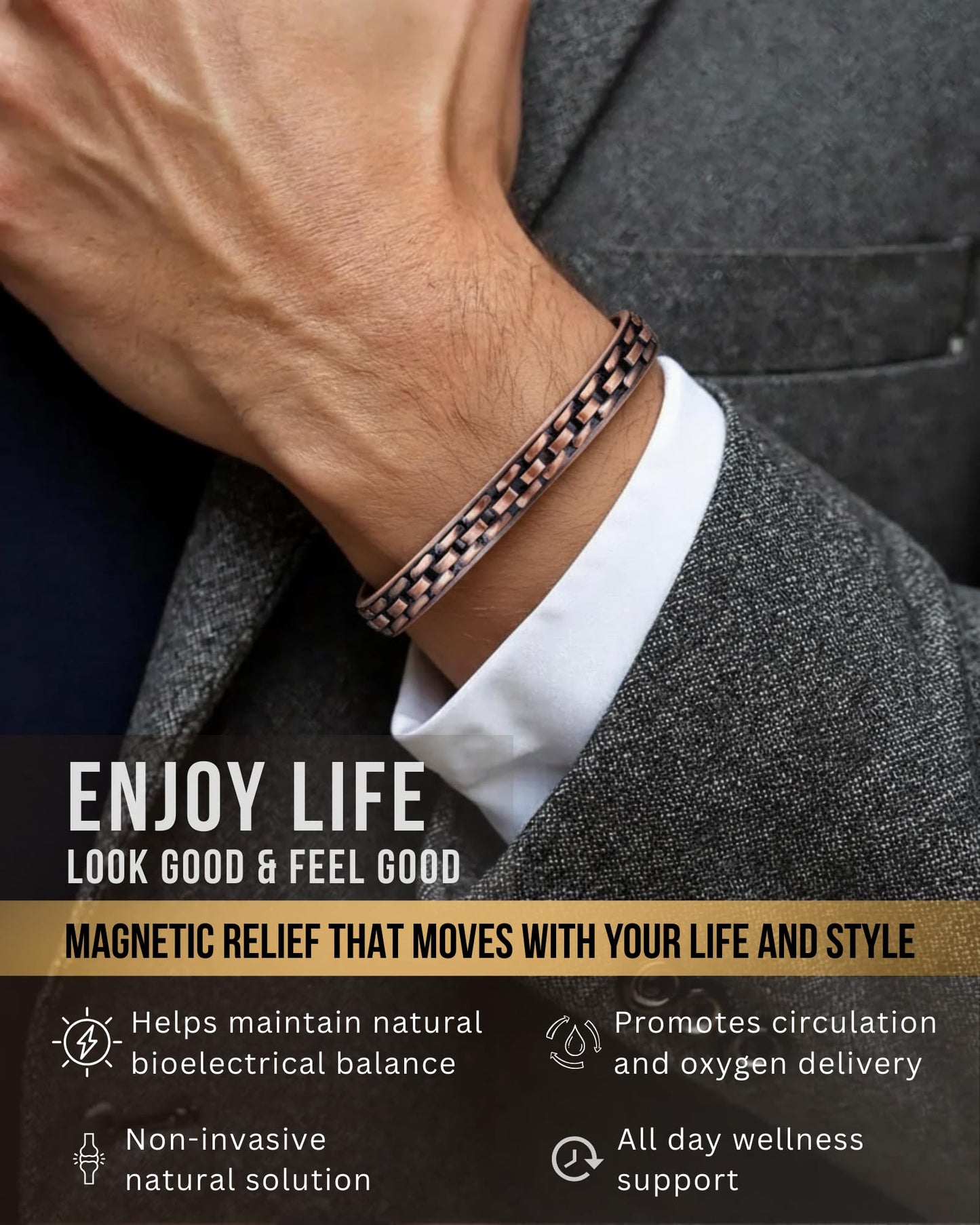 Westluna Magnetic Copper Bracelet for Men Women, 99.99% Pure Copper Bracelet, 8X Ultra Strength 3,800 Gauss Magnets for Lymph Drainage Relief Health Jewelry, Includes Gift Box, Polishing Cloth, Blank Blessing Card (Curb Inlay)