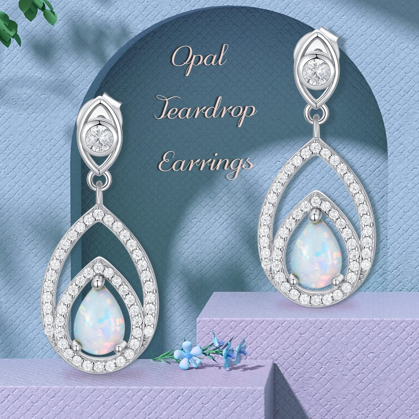 VONALA Opal Teardrop Earrings 925 Sterling Silver October Birthstone Dangle Earrings Opal Drop Dangling Earrings for Women