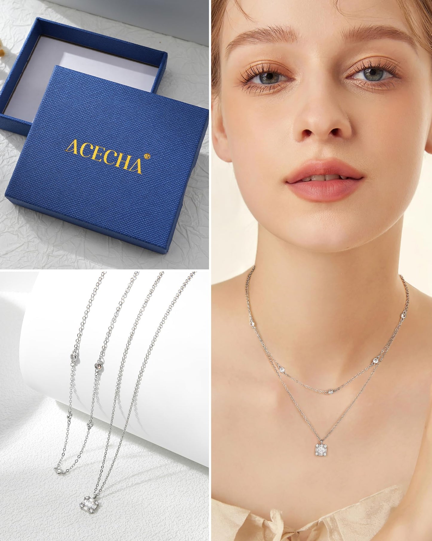 ACECHA Diamond Necklaces for Women, Dainty 18K Gold Plated Necklaces CZ Layered Choker Pendant with Pearl Diamond Zircon Cross, Trendy Minimalist Necklace Jewelry Gifts for Women