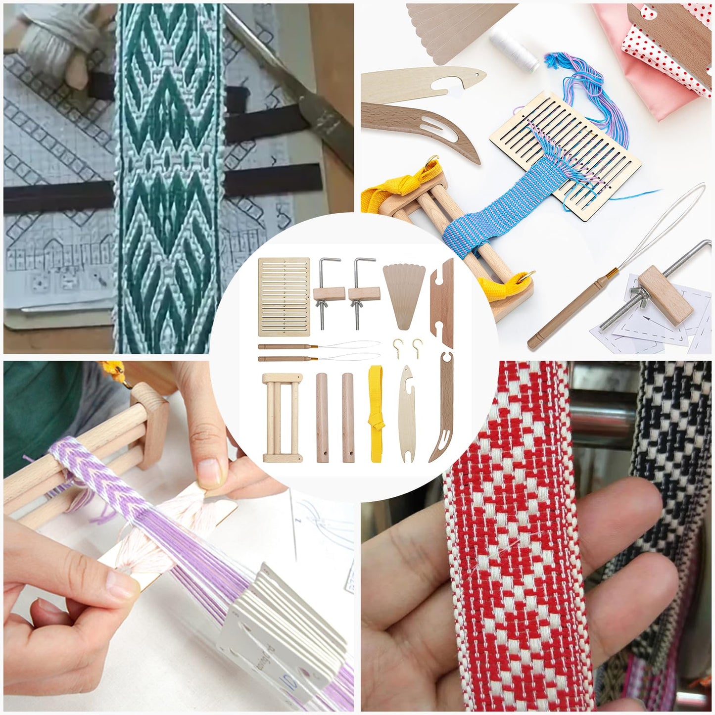 Weaving Loom Kit, Wood DIY Weaving Loom Including Warping Peg, Clamp Warping Clamp, Beveled Inkle Weaving Shuttle Kit for Weaving Lovers Beginners Knitted Crafts DIY