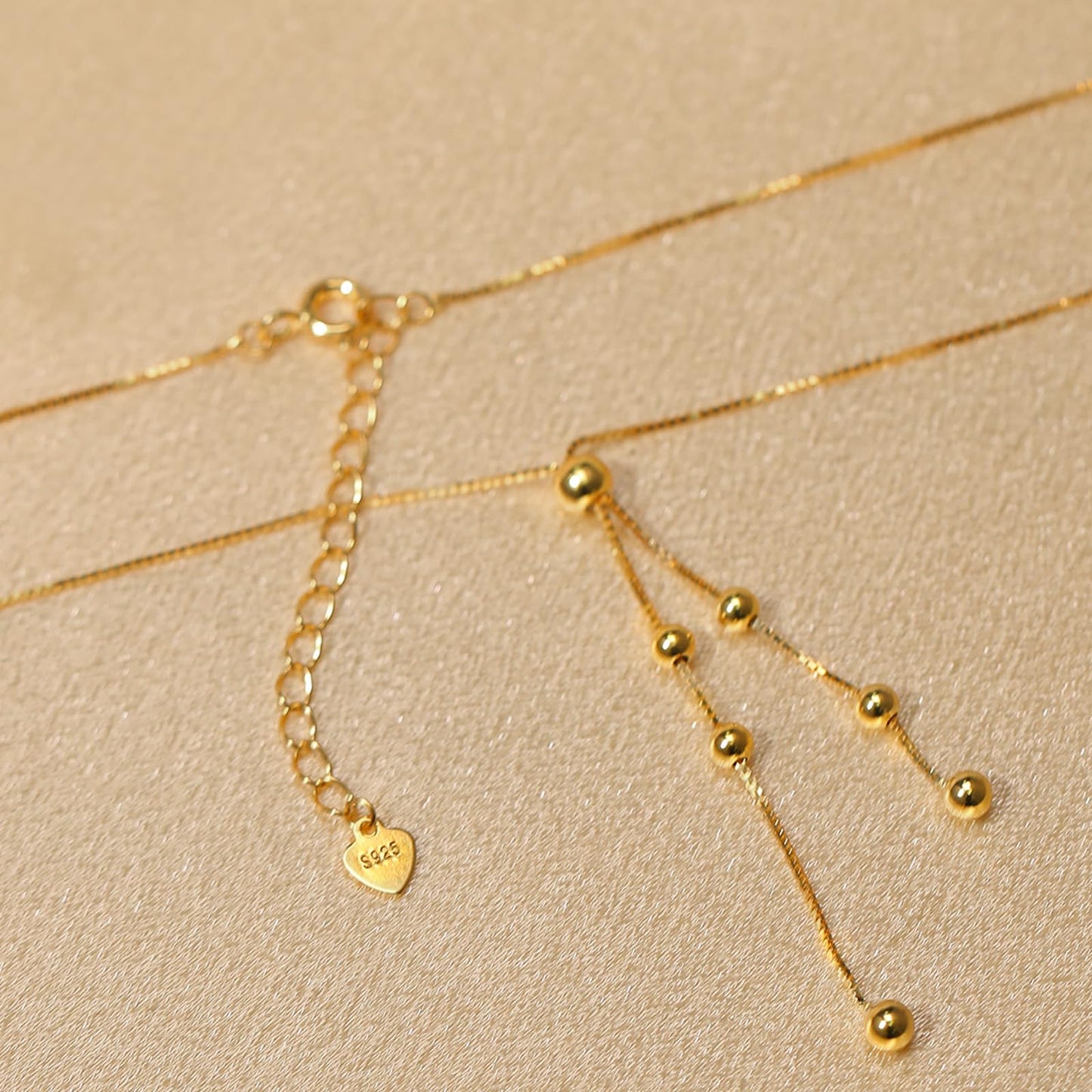 UTISUVIKO Lariat Gold Necklace for Women S925 Sterling Silver Dainty Layered Bead Necklaces 14k Gold Adjustable Y-Shaped Tassel Round Beaded Pendant Long Chain Necklace for Wedding Mother's Day Jewelry(Gold)