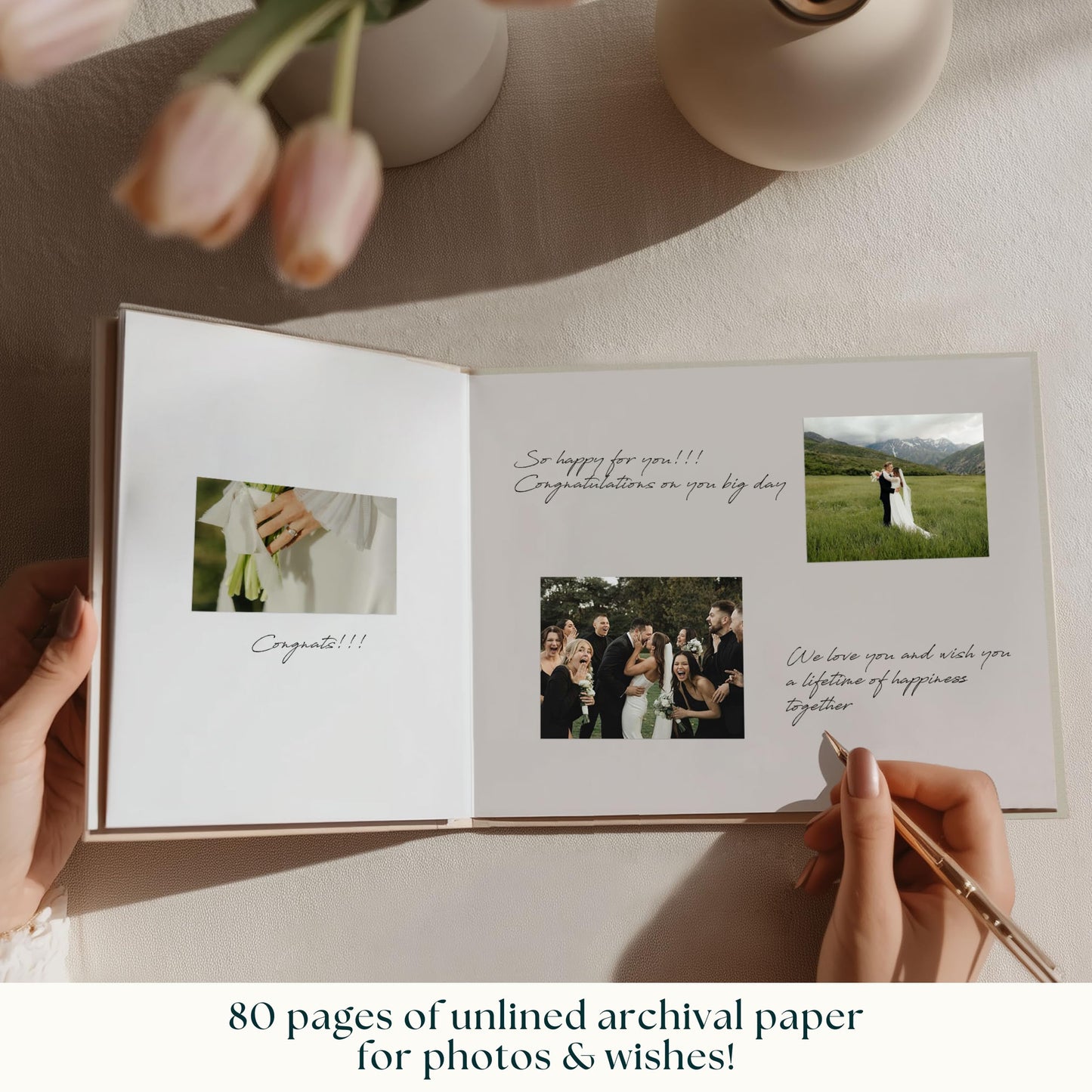 Paperell Wedding Guest Book – Guest Book for Wedding Reception with Linen Hardcover & Gold Foil Embossing – Unlined, No-Bleed Pages – Perfect Keepsake for Sign-Ins & Polaroids – Ivory