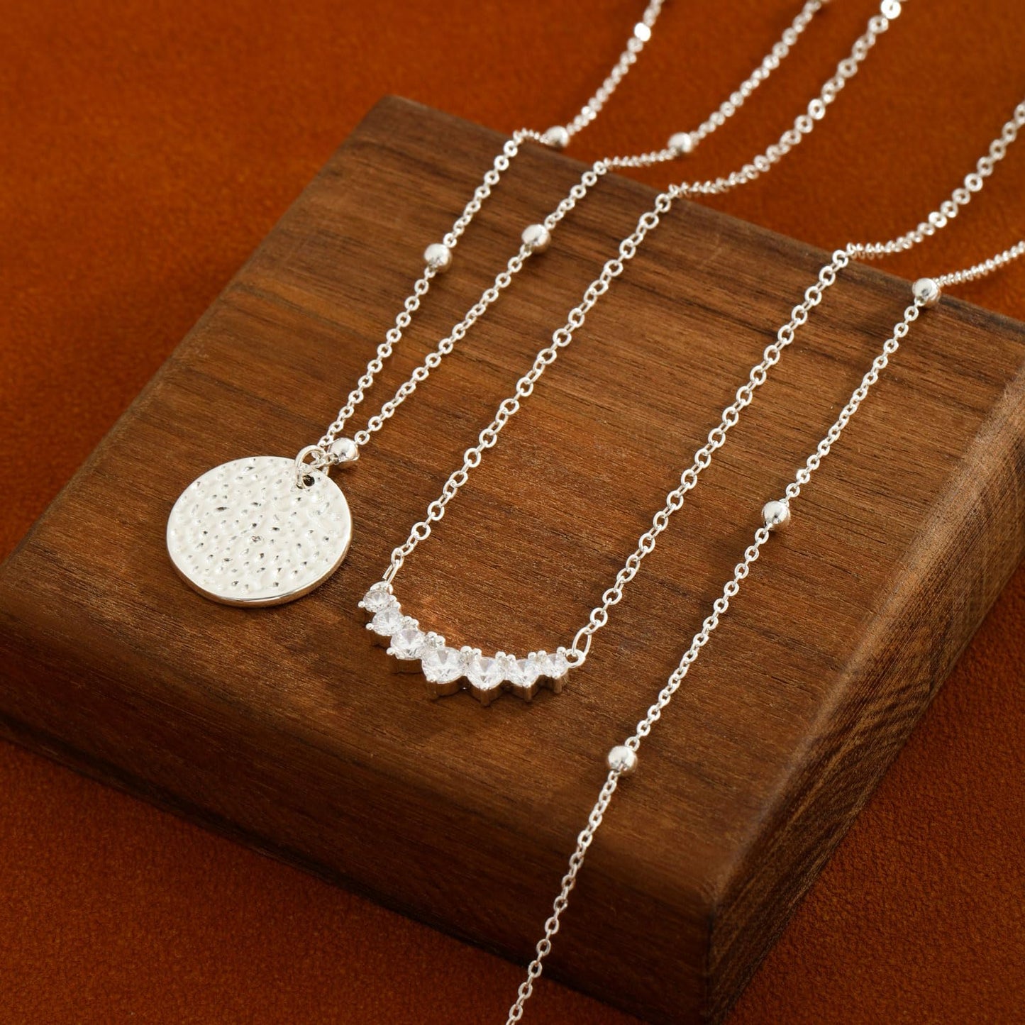 Layered Gold Necklaces for Women Stackable Dainty 14K Gold Plated Silver Chain Necklace Layering Cute Fashion Pendant Choker Necklaces Trendy Jewelry Set Gifts for Women (hammered texture round, silver)