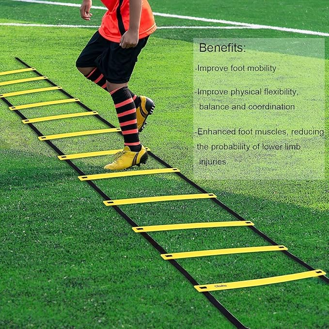 Ohuhu Agility Ladder Speed Training Set 12 Rung 20ft Exercise Ladders with Ground Stakes for Soccer Football Boxing Footwork Sports Fitness Training Ladder with Carry Bag
