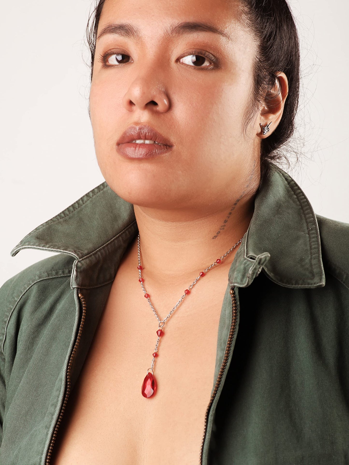 Sacina Gothic Red Dainty Teardrop Y Necklace, Gothic Emo Grunge Necklace, Goth Jewelry, Christmas Jewelry Gift for Women