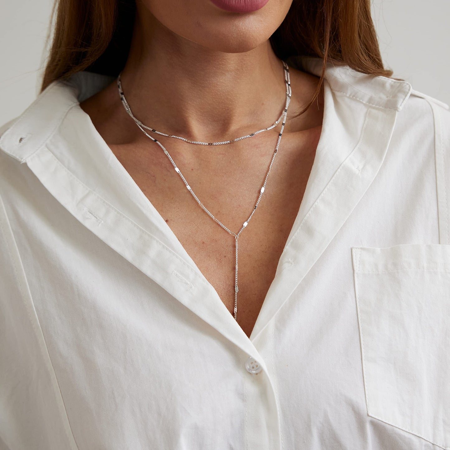 Sewyer Silver Y Necklace for Women 14K Gold Plated Y-Shaped Drop Necklaces CZ Long Necklace Cubic Zirconia Pendant Layered Long Lariat Necklace Women Jewelry