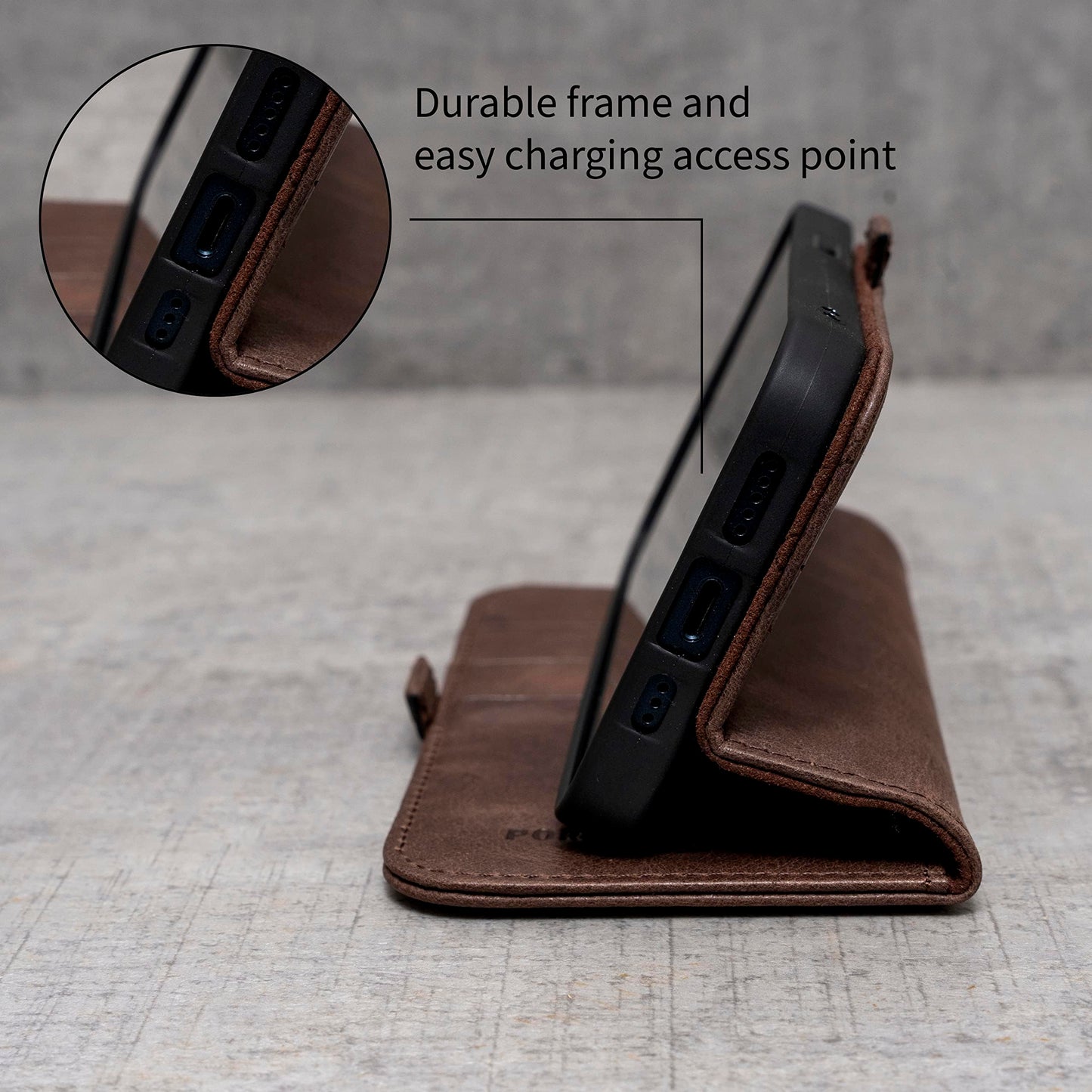 Porter Riley - Leather Case Compatible with Samsung Galaxy S26. Premium Genuine Leather Stand Case/Wallet/Cover (Chocolate Brown)