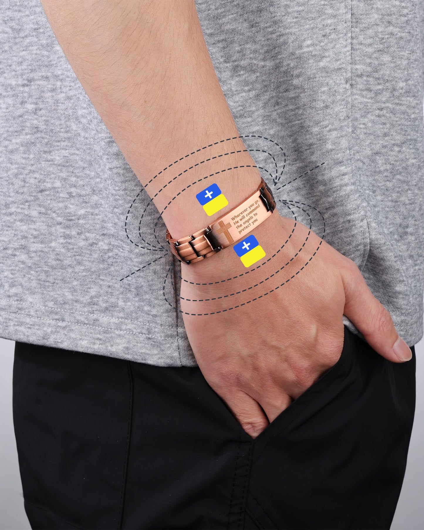 MagEnergy Copper Bracelet for Men, Christian Magnetic Bracelet with Ultra Strength Magnets, Adjustable Copper Biblical Cross Bracelet, Jewelry Gift(Sizing Tool)