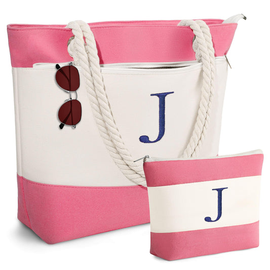 YOOLIFE Personalized Beach Bag - Monogram Beach Tote Swim Pool Bag for Travel Essentials, Personalized Birthday Gifts for Women Her Best Friend Female Gift Idea Girlfriend Birthday Gifts J