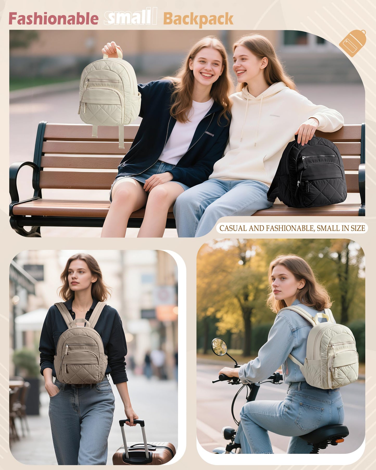 Smasrob Women Mini Backpack with RFID Blocking Pocket, Small Puffer Backpack Purse, Lightweight Quilted Backpack for Work, College or Travel, Camel