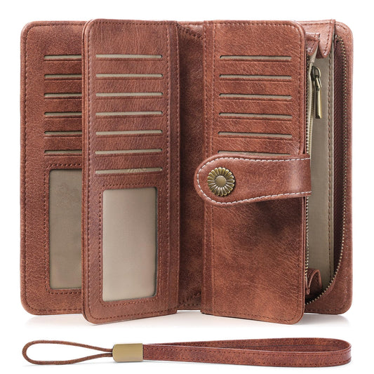 FALAN MULE Women's Wallet Leather RFID Blocking Large Capacity Trifold Ladies Wallet Wristlet Clutch Card Holder