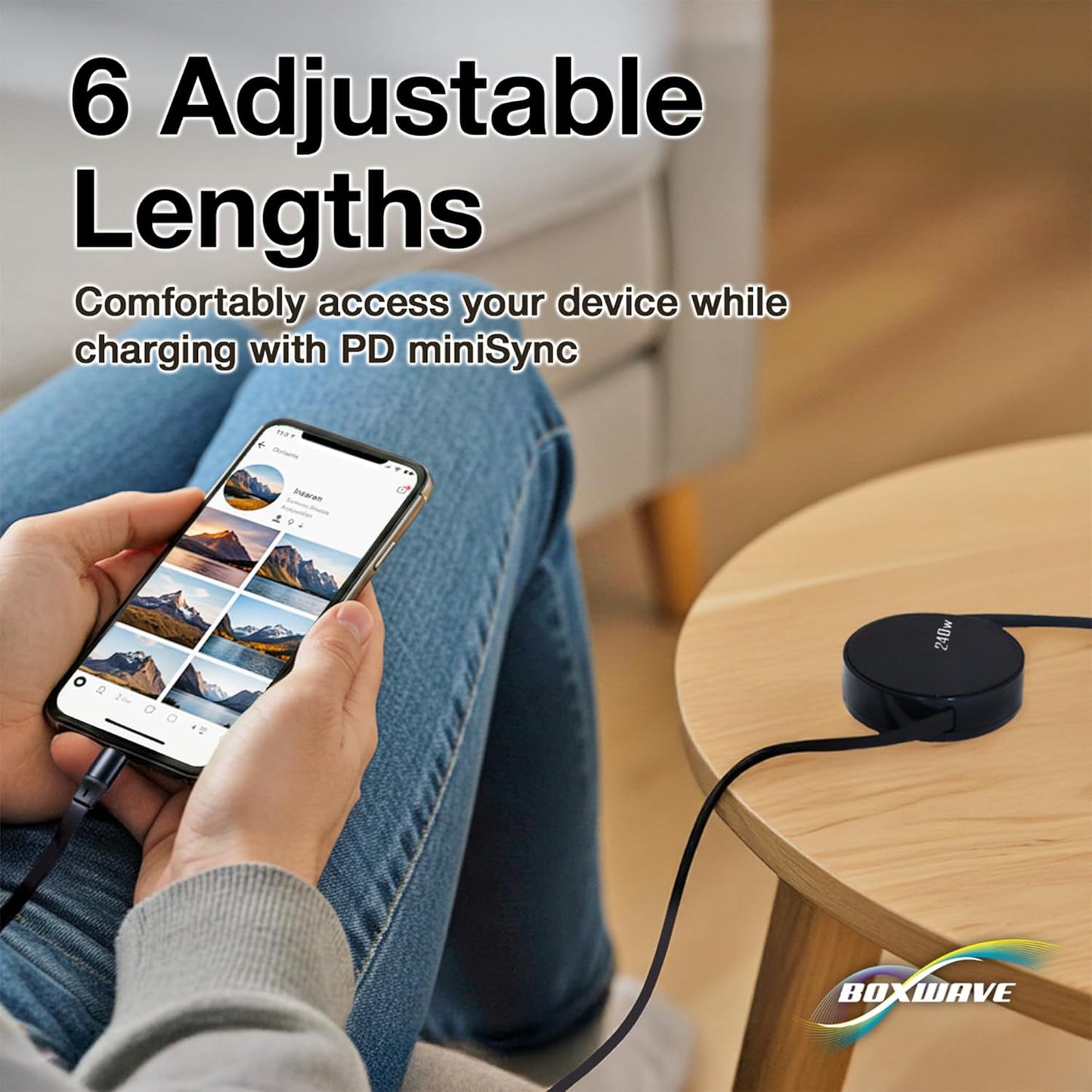 BoxWave TIMMKOO Q3E MP3 (240W), 240W Cable Compatible with Player with Bluetooth - PD miniSync Retractable PD Portable