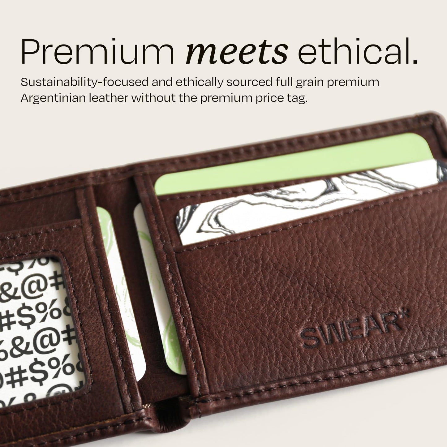 Swear Brands Full-Grain Leather Wallet for Men | Slim RFID Blocking Bifold Design with Cash Pocket & Card Pull Strap | Holds 1-12 Cards | Stylish & Durable | Walnut