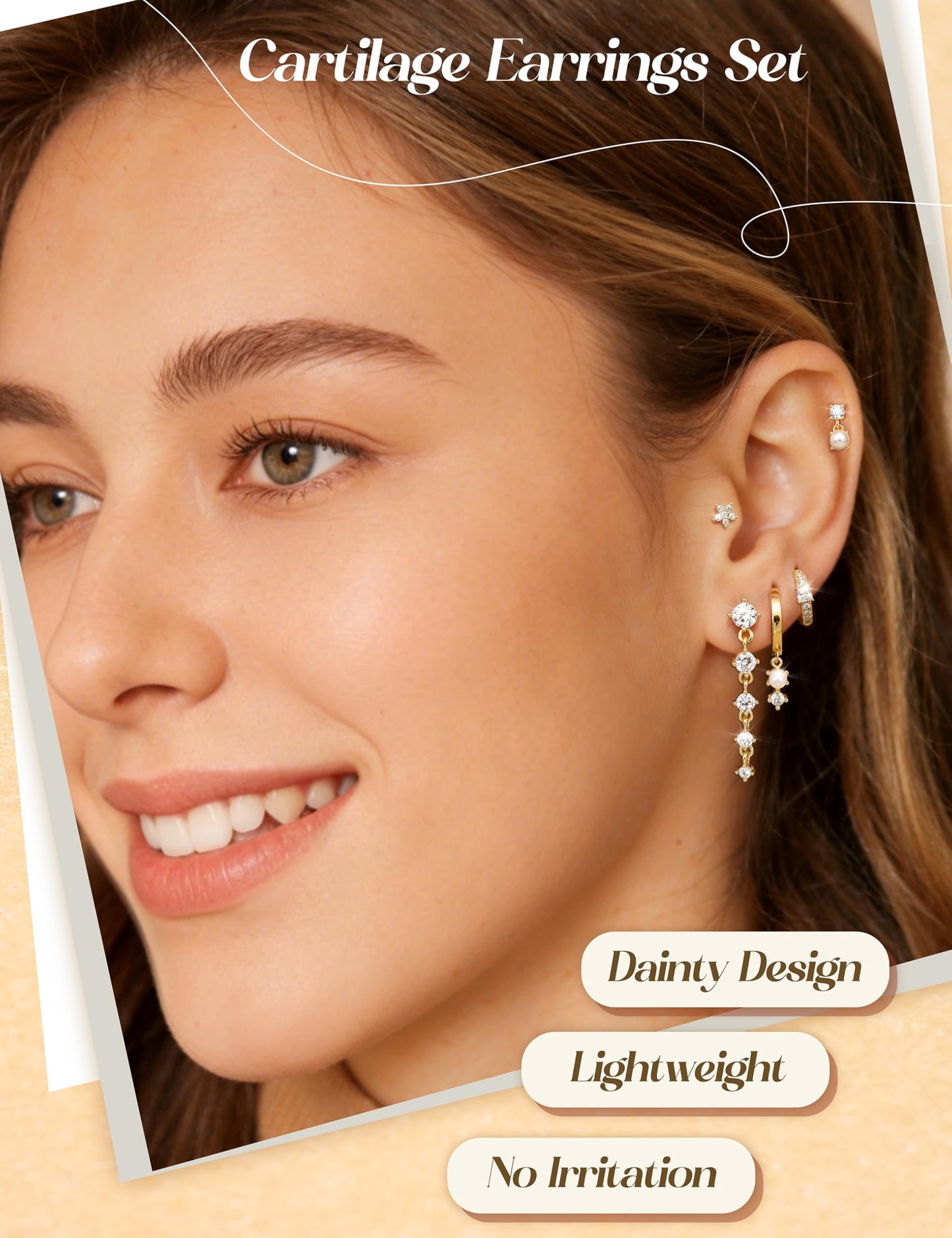 MILACOLATO 5Pairs 925 Sterling Silver Earrings for Women 14K Gold Plated Stud Huggie Hoop Earrings Sets for Multiple Piercing Hypoallergenic CZ Pearl Cartilage Earrings Stacks Trendy Gifts