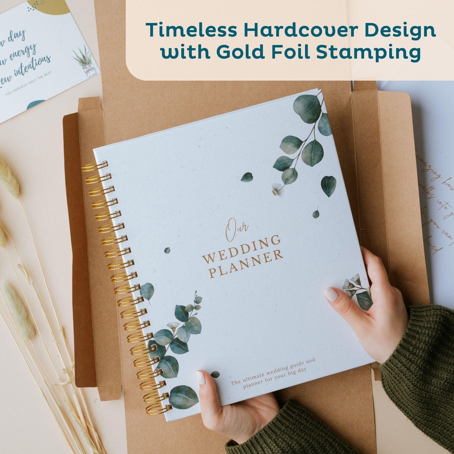 Timeless Premium Wedding Planner Book and Organizer – Wedding Planning Book, Comprehensive Keepsake & Countdown Binder, Perfect Engagement Gift for Women, 11" x 9" (Eucalyptus)