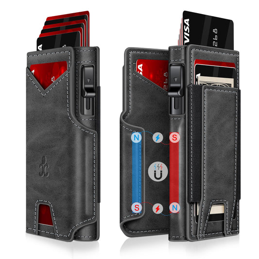 Wallet for Men Wallet with Slim Pop Up Card Holder 9-13 Cards, Bifold Minimalist Smart Wallet RFID Blocking Credit Card Holder with ID Window & Stretchable Cash Slot Compact Metal Aluminum Card Case