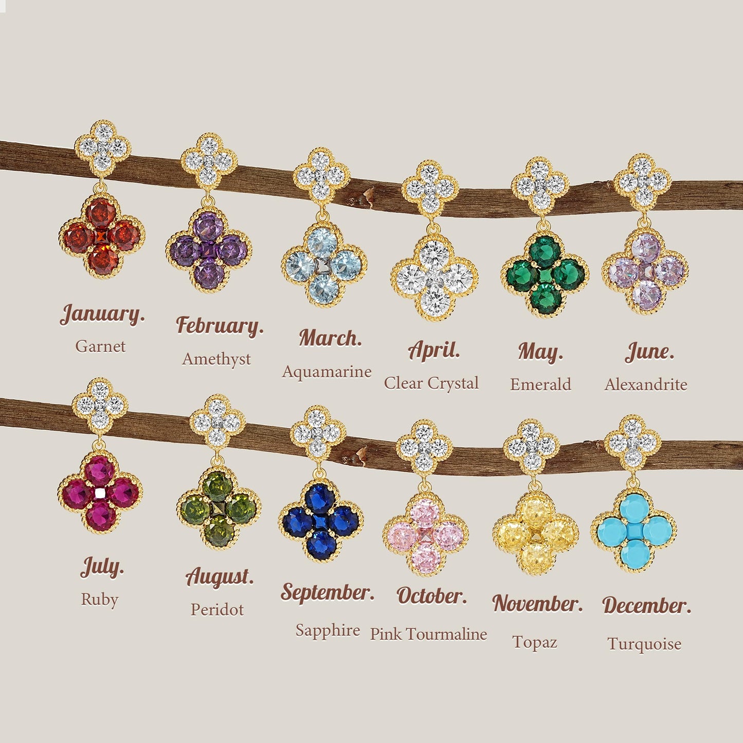 MTMY Dangle Earrings for Women 14K Gold Plated Four Leaf Clover Dangling Drop Birthstone Stud Earrings Trendy Flower Birthstone Jewelry Birthday Gifts(April)