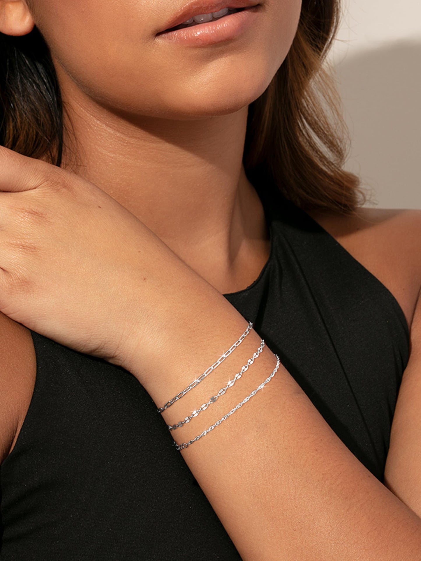 Tewiky Waterproof Gold Bracelets for Women Non Tarnish - Dainty Stack 14K Gold Plated/Sterling Silver Chain Bracelets Set Adjustable Trendy Jewelry for Women