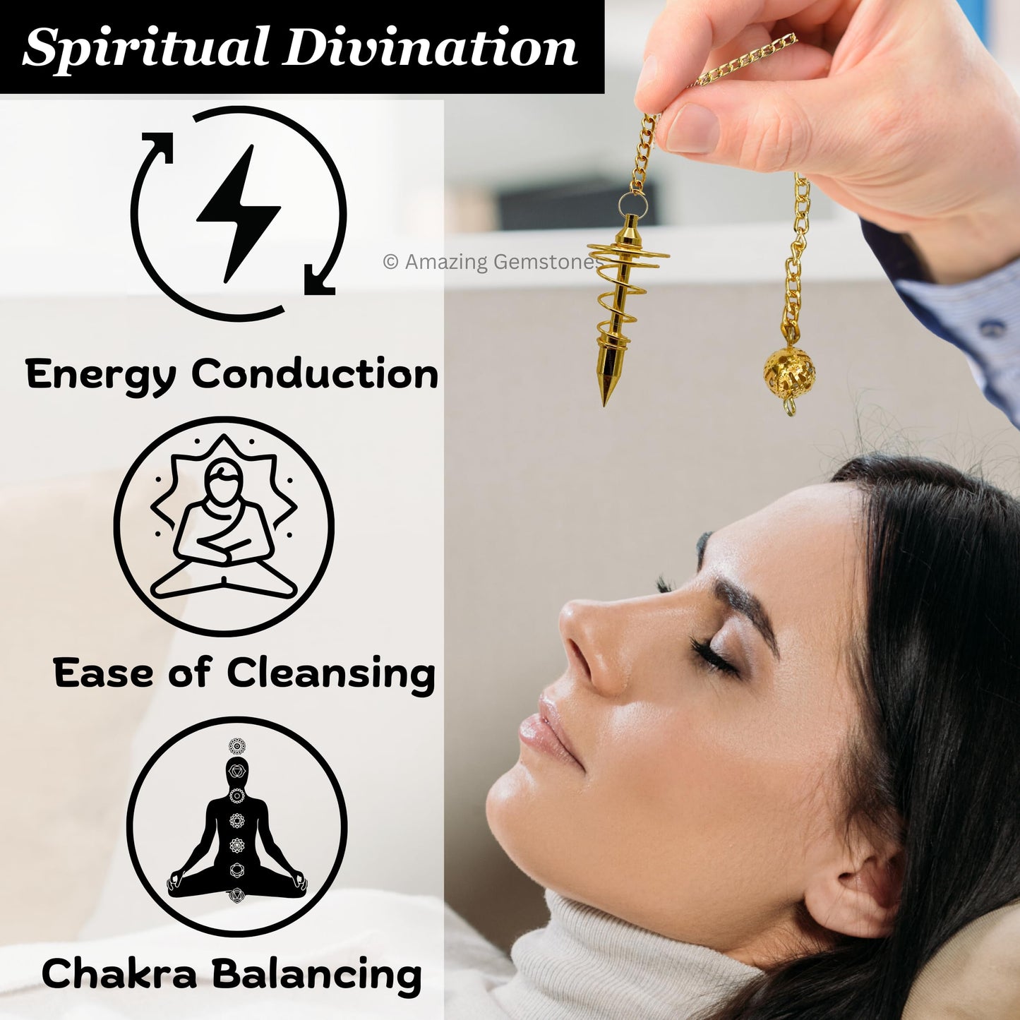 Amazing Gemstone Healing Metal Pendulums for Divination, Gold Spiral Open Chamber Steel Copper Pendulum High Energy Pendulo de Bronce Pendulos de Mesa MP2