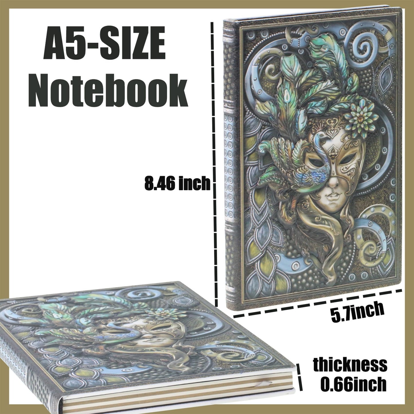 KISWIAR 3D Embossed Leather Journal, Vintage Mysterious Queen Peacock Business Notebook, A5 Lined Hardcover Diary for Women Gift, 200 Pages