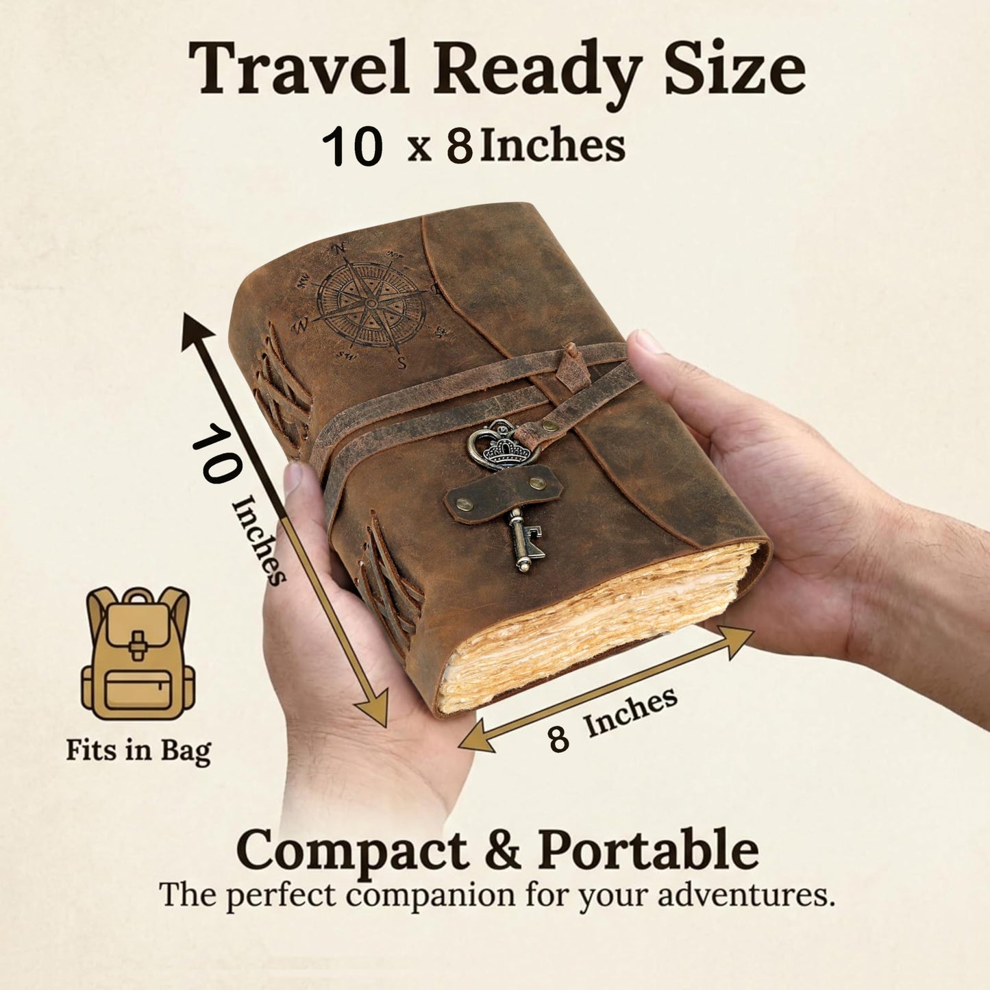cuero Compass Vintage Leather Journal Antique Handmade Leather Bound Journal with Deckle Edge Paper Diary Leather Sketchbook Drawing Journal Notebook Great Gift Men & Women (Tawny Brown, 8X10 Inch)