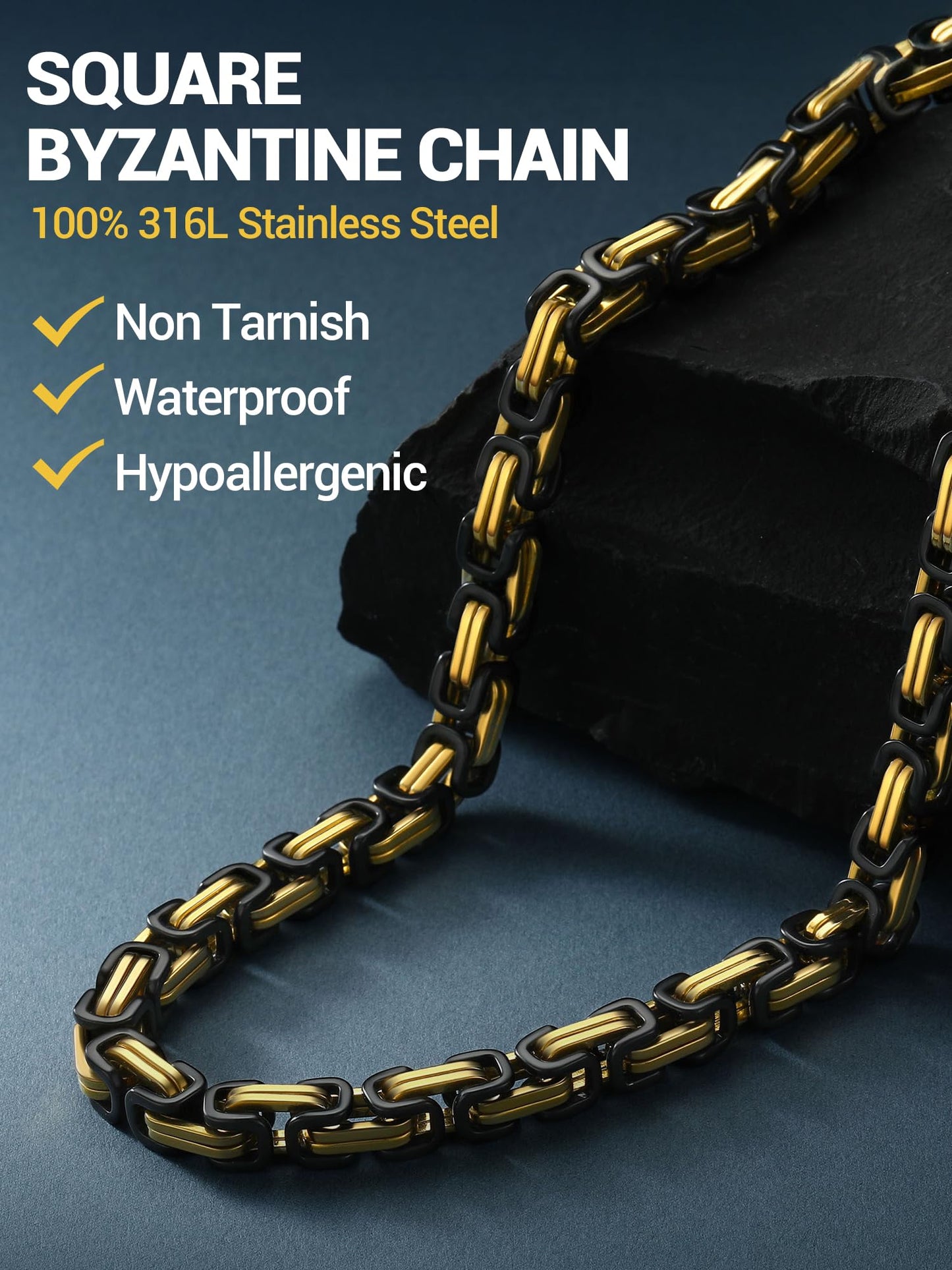 PROSTEEL Two Tone Rapper Chain Punk Necklace 8mm 24 Inch Chunky Necklaces