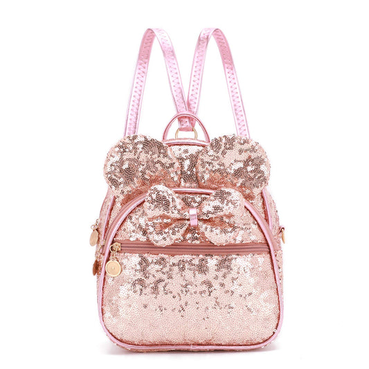 KL928 Girls Mini Backpack Bowknot Polka Dot Cute Daypacks Convertible Shoulder Bag Purse for Women (Brown) (Sequin Fluorescent Pink)
