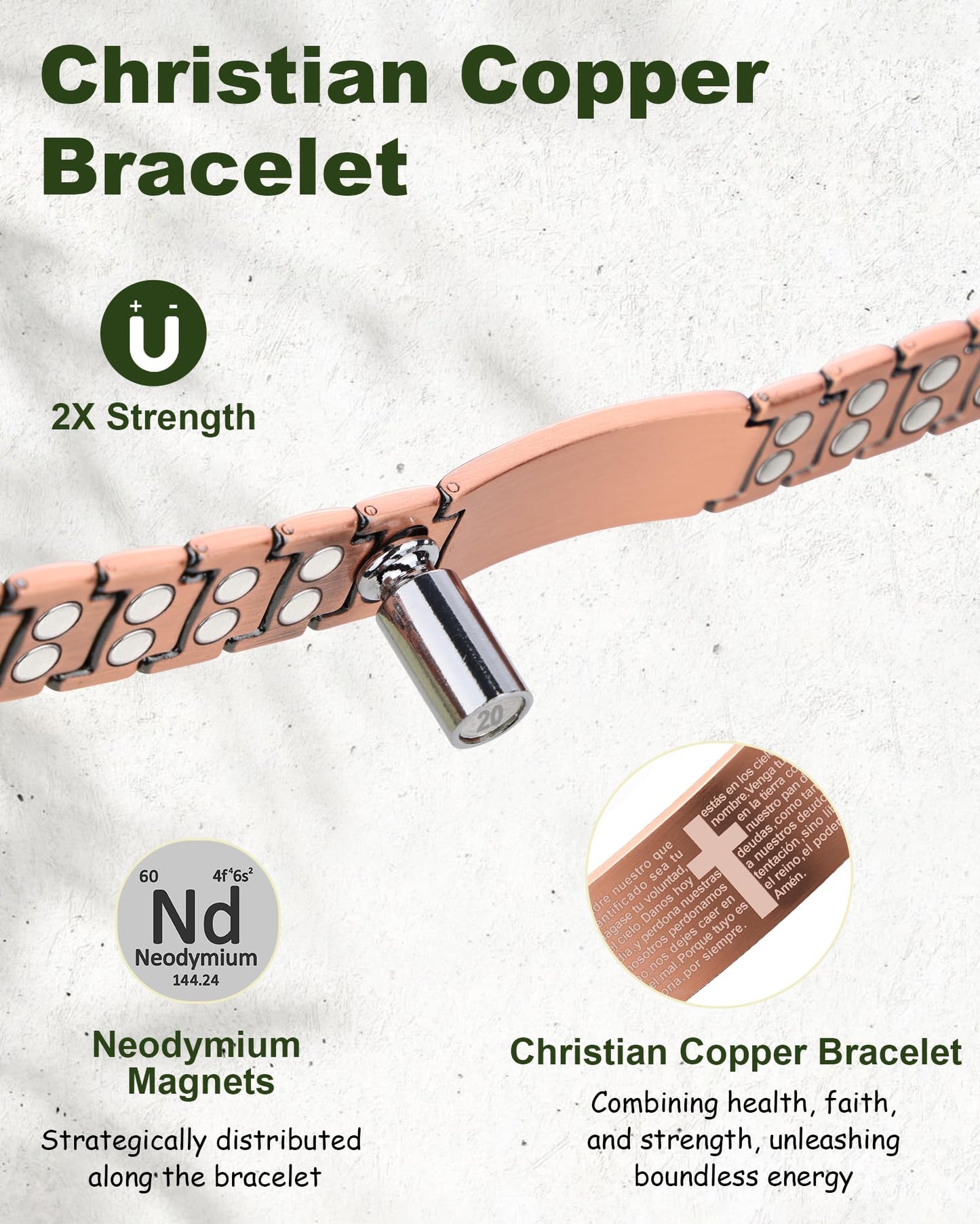 MagEnergy Copper Bracelet for Men, Pulsera de Cobre para Hombres, 99.99% Cross Copper Magnetic Bracelet with Strength 3500 Gauss Magnets, Jewelry Gift for Him