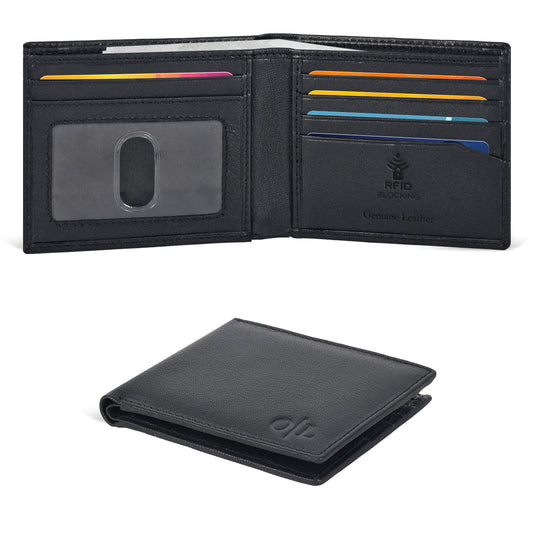 Oak Leathers Slim Leather Wallet for Men - RFID Wallets 6 Credit Card Holder Ultra Thin Gift for Mens, Front Pocket Minimalist Design (Nappa Black)