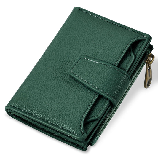 Airkit Small Wallet Women RFID Blocking Soft Leather Bifold Compact Card Holder Wallet for Women with Zipper Coin Pocket 4 ID Window