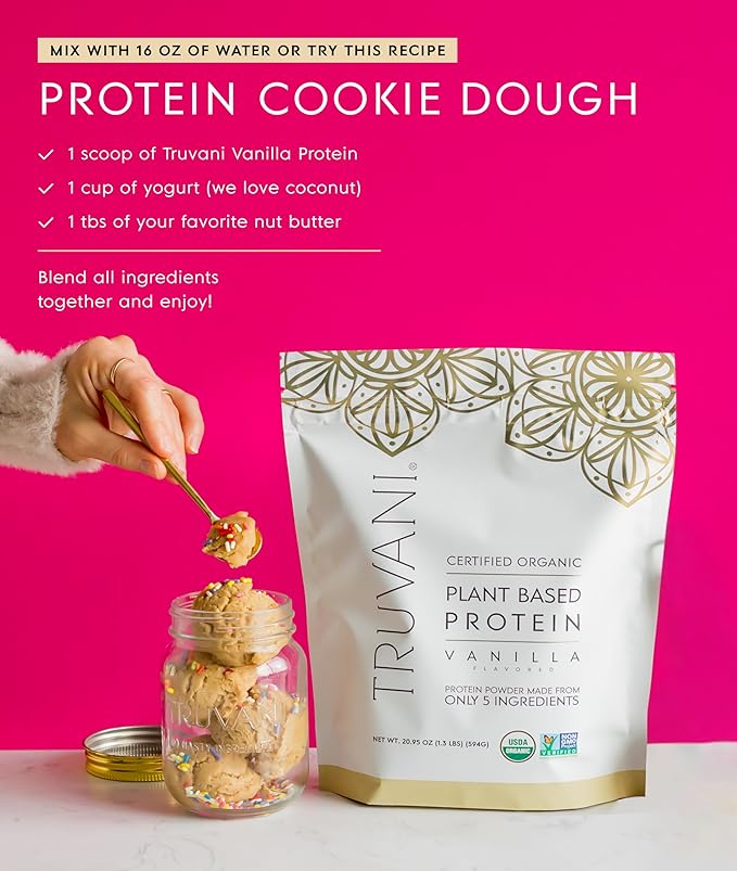 Truvani Vegan Pea Protein Powder | Vanilla | 20g Organic Plant Based Protein | 1 Serving | Keto | Gluten & Dairy Free | Low Carb | No Added Sugar