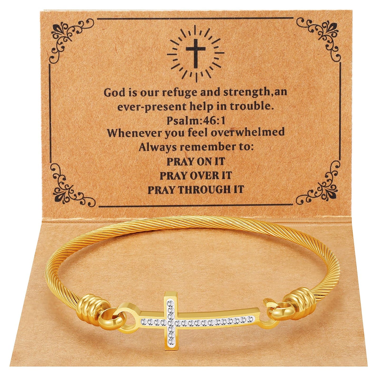 DS Religious Gift for Her Christian Cross Bracelet Bible Verse God is Within Her She Will Not Fall Inspirational Bracelets For Women Stainless Steel Jewelry Gift To Daughter Best Friend (Cross bracelet-Gold 11)